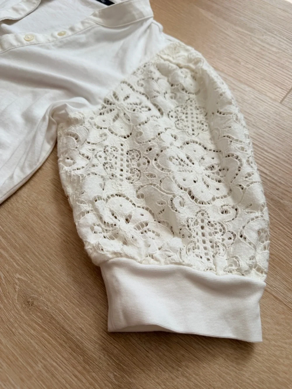 Veronica Beard Coralee Puff Lace Sleeve Cotton Top Blouse Tee Off White S - Picture 8 of 11